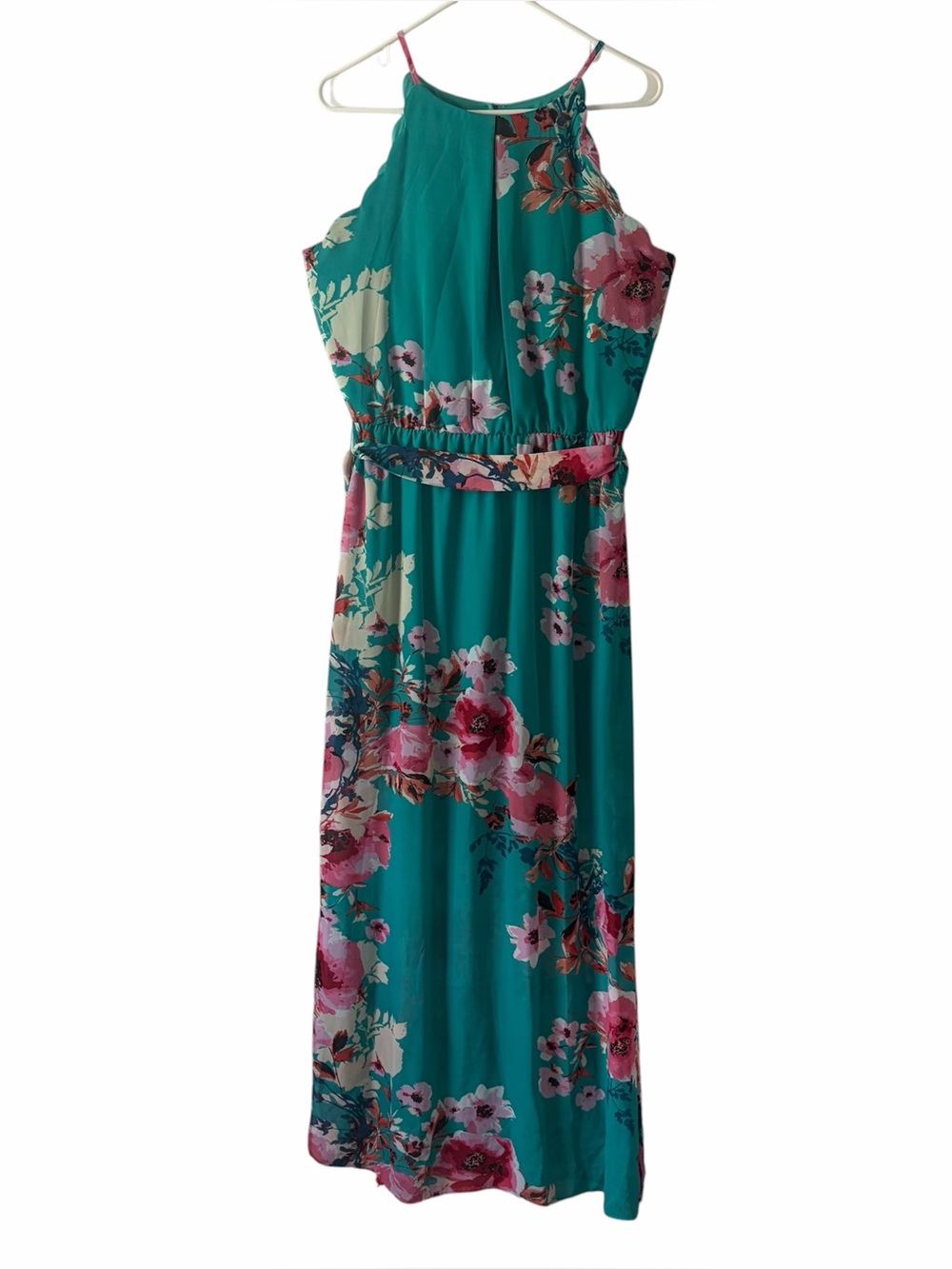 Fortune + Ivy (via Stitch Fix) Green/ Turquoise Aziza scallop 
Floral Maxi dress